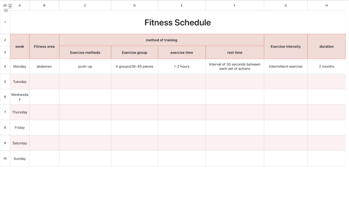 Fitness Schedule